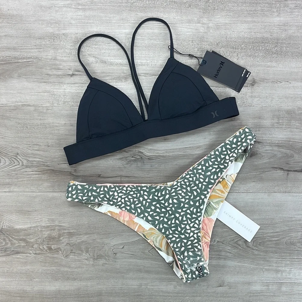 ☀️HURLEY☀️ QUICK DRY BRALETTE SURF TOP TROPIC COAST SKIMPY Reversible bikini